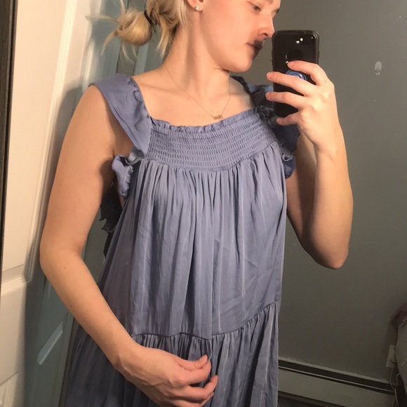 Free People Blue Want Your Love Mini Dress Flowy Reversible Smocked Large L - Picture 6 of 11